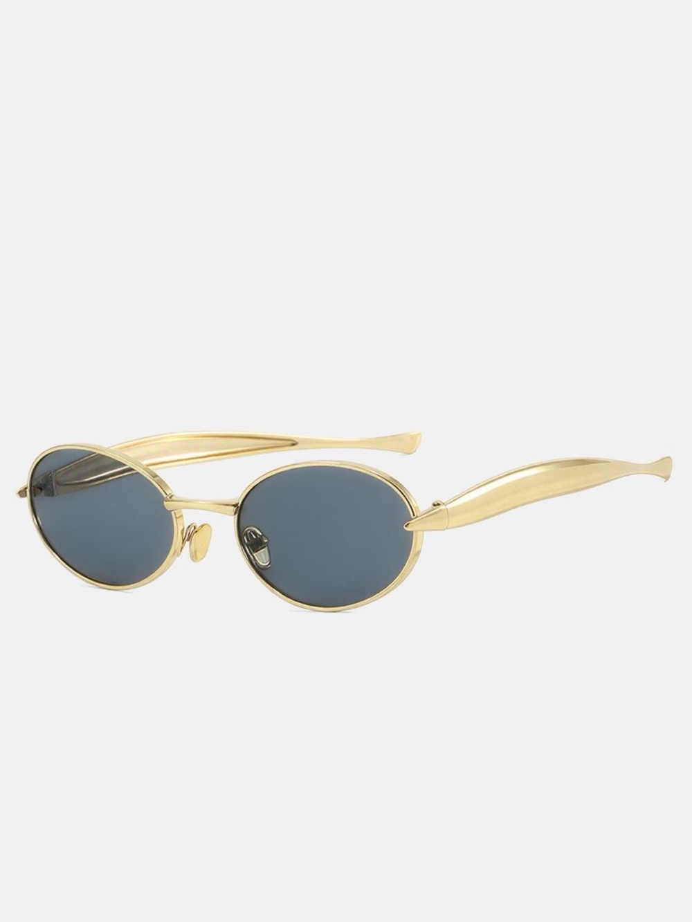 Commense Gold Metal Oval Sunglasses with Dark Blue Lenses-SOLD OUT Style
